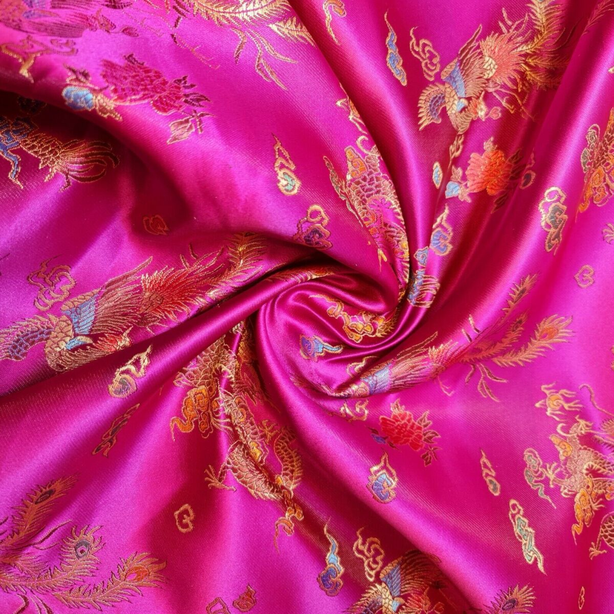 Chinese Brocade Satin Fabric | Dragon & Floral Pattern (36″ / 91cm Wide) - Image 12