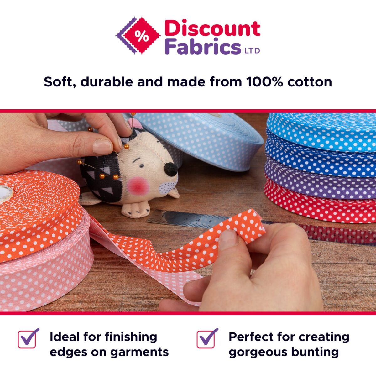 Bias Binding | Polka Dot Bias Tape | 18mm & 30mm Wide - Image 2